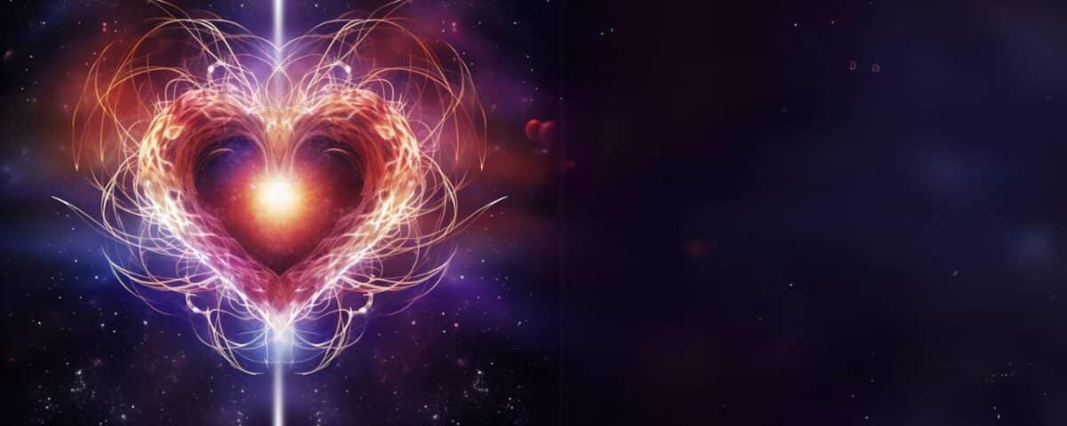 A glowing heart-shaped light illuminates a dark space, creating a warm and inviting atmosphere.
