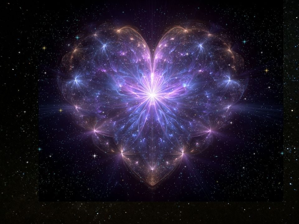 A heart-shaped nebula glowing in the night sky, showcasing vibrant colors and intricate cosmic details.