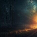 A pathway leads into a radiant light in the sky, representing a journey towards enlightenment or new beginnings.