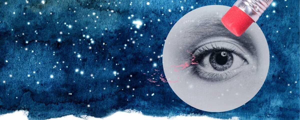 An artistic representation of an eye against a starry backdrop, symbolizing the erasure of past memories.