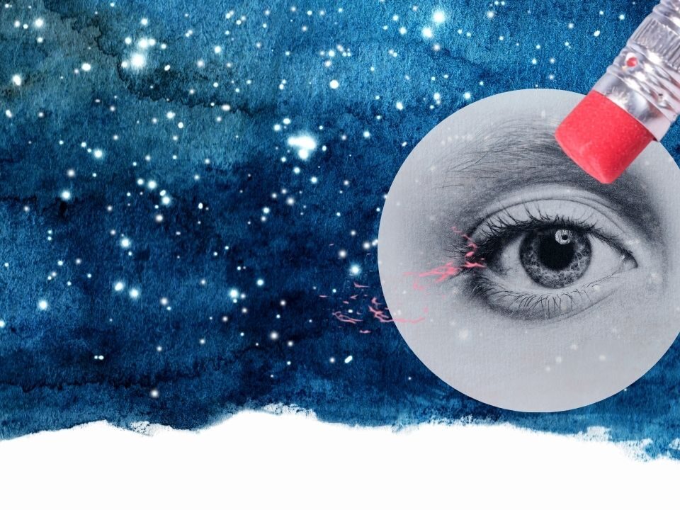An artistic representation of an eye against a starry backdrop, symbolizing the erasure of past memories.