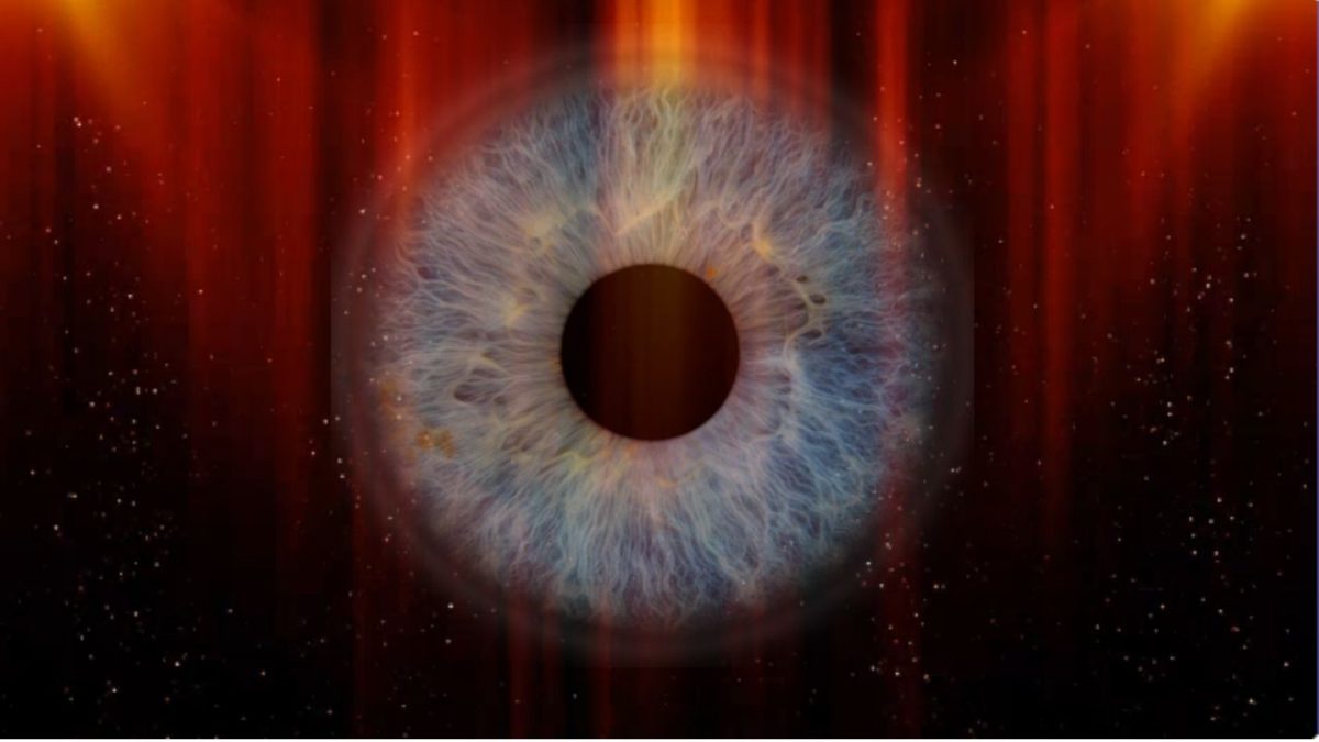 A close-up of an eye featuring a black hole in the middle, representing the ability of a medium to see into the unknown.