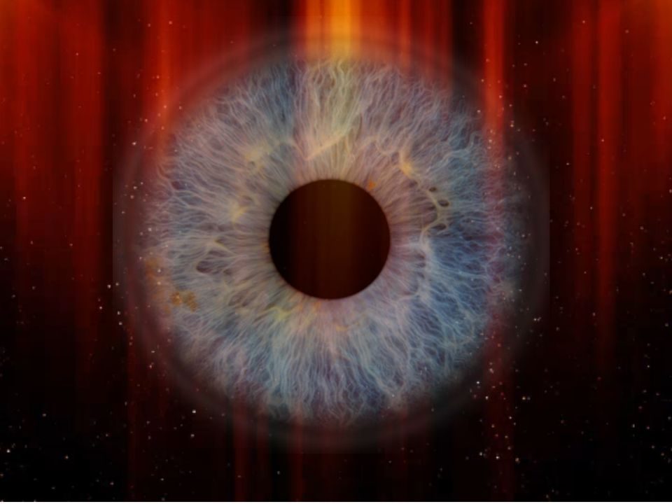 A close-up of an eye featuring a black hole in the middle, representing the ability of a medium to see into the unknown.